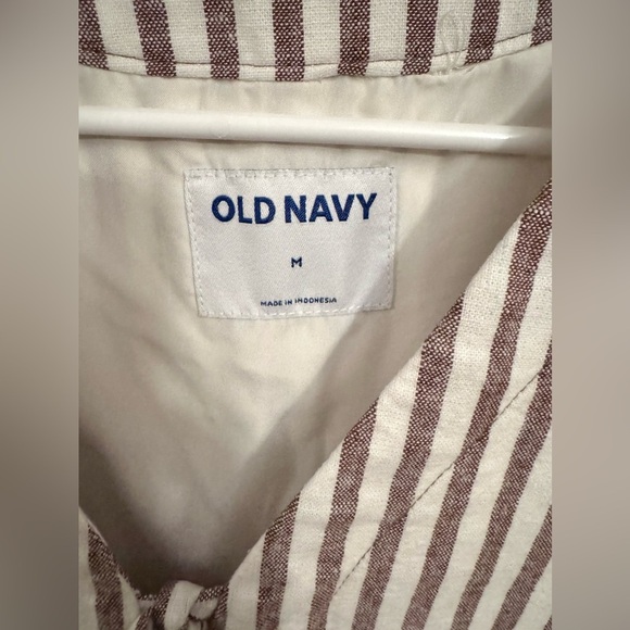Old Navy Sleeveless Tie Front Blouse Brown White Stripe Linen Med Cottagecore - Picture 7 of 9